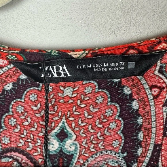 NWT Zara Red Paisley Print Dress sz M - Picture 3 of 6